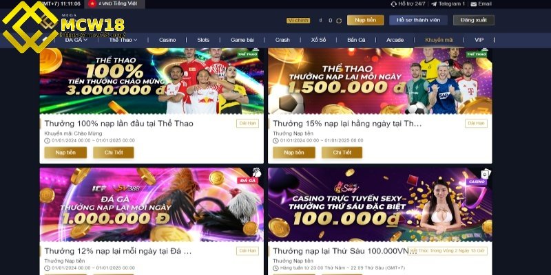 Ưu đãi nạp tiền cho tất cả các thành viên MCW18